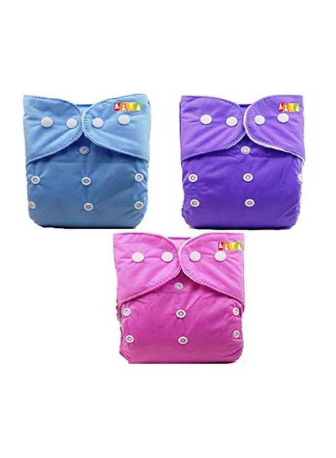 Alya Pocket Button Style Solid Reusable Cloth Diaper All In One Adjustable Washable Diapers Nappies(Without Inserts) For Toddlers New Borns(024 Months316Kg) (Pack Of 3 Bluepurplepink) - Image 1