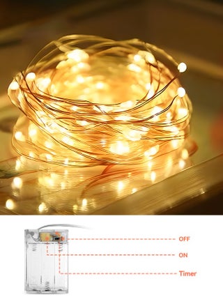 أضواء كريسماس ودीवالى ورمضان الفاريسية مشغولة بالبطارية، سلسلة من 100 مصباح LED بيضاء دافئة، طولها 10 متر / 33 قدم، حالة بطارية مقاومة للماء، أضواء داخلية لأشجار كريسماس و حفلات الزفاف والمناسبات والحفلات والحدائق وتزيين الربيع - view 2