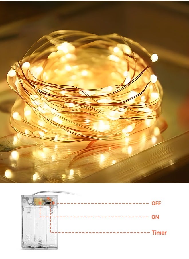 Tersely - Fairy Christmas Diwali Ramadan Lights Battery Operated, 10M/33ft/100 LED Warm White String Light, Waterproof Battery Case, Indoor Lights for Xmas Tree Wedding,Party Events Garden Spring Decoration - Image 1