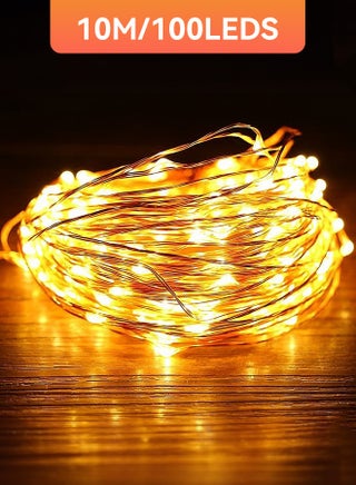 أضواء كريسماس ودीवالى ورمضان الفاريسية مشغولة بالبطارية، سلسلة من 100 مصباح LED بيضاء دافئة، طولها 10 متر / 33 قدم، حالة بطارية مقاومة للماء، أضواء داخلية لأشجار كريسماس و حفلات الزفاف والمناسبات والحفلات والحدائق وتزيين الربيع - view 3