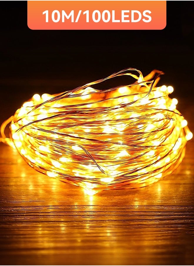 Tersely - Fairy Christmas Diwali Ramadan Lights Battery Operated, 10M/33ft/100 LED Warm White String Light, Waterproof Battery Case, Indoor Lights for Xmas Tree Wedding,Party Events Garden Spring Decoration - Image 1