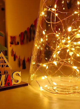 أضواء كريسماس ودीवالى ورمضان الفاريسية مشغولة بالبطارية، سلسلة من 100 مصباح LED بيضاء دافئة، طولها 10 متر / 33 قدم، حالة بطارية مقاومة للماء، أضواء داخلية لأشجار كريسماس و حفلات الزفاف والمناسبات والحفلات والحدائق وتزيين الربيع - view 5