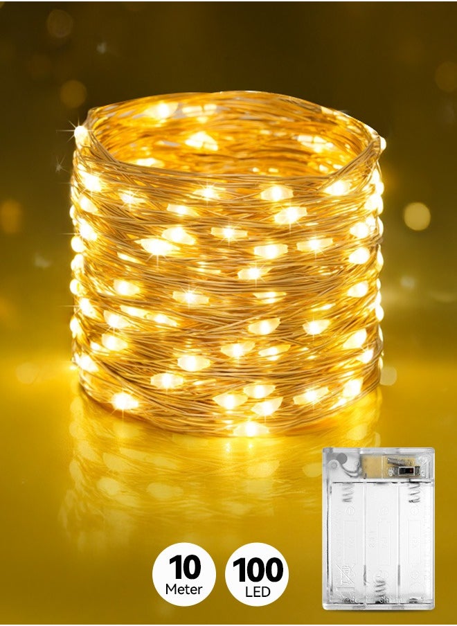 Tersely - Fairy Christmas Diwali Ramadan Lights Battery Operated, 10M/33ft/100 LED Warm White String Light, Waterproof Battery Case, Indoor Lights for Xmas Tree Wedding,Party Events Garden Spring Decoration - Image 1