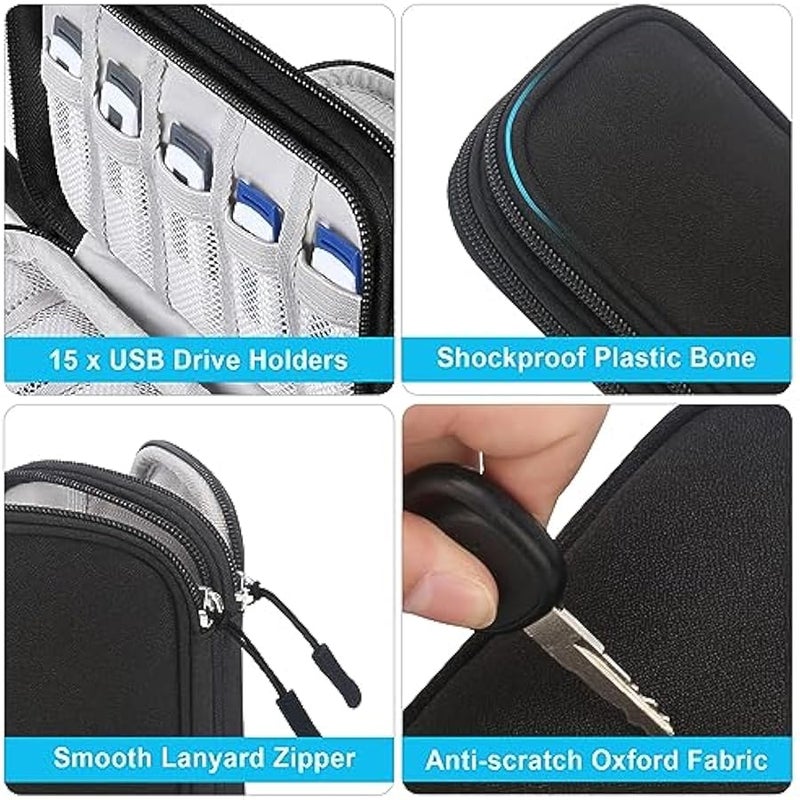 لاكدو حافظة ذاكرة فلاش يو اس بي، حافظة حامل الابهام، منظم ملحقات الكترونية، شنطة تخزين محمولة لسانديسك وسامداتا وسامسونج وذاكرة فلاش USB جامب درايف وبطاقة SD والكيبل، اسود - Image 4
