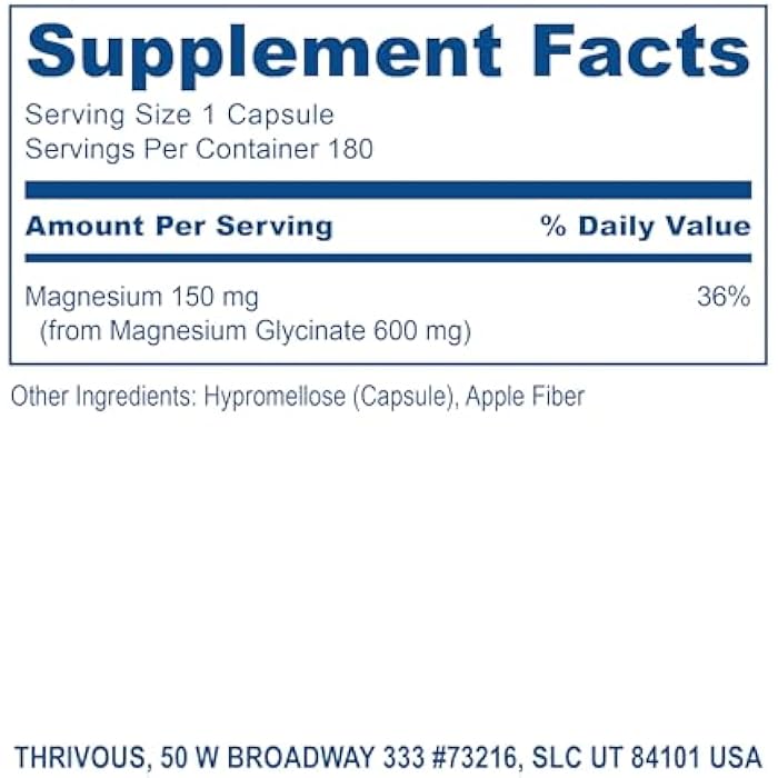 Thrivous Magnesium Glycinate Dietary Supplement, 150 mg per Capsule, 180 Capsules, Third-Party Tested - Image 4