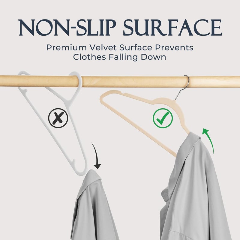 HOUSE DAY Premium Velvet Hangers, Non-Slip Thin Flocked Felt Hangers, Sturdy Clothes Hangers Heavy Duty Coat Hangers & Suit Hangers, Durable Suit Hangers for Closet Space Saving (40 Pack, Beige) - Image 2
