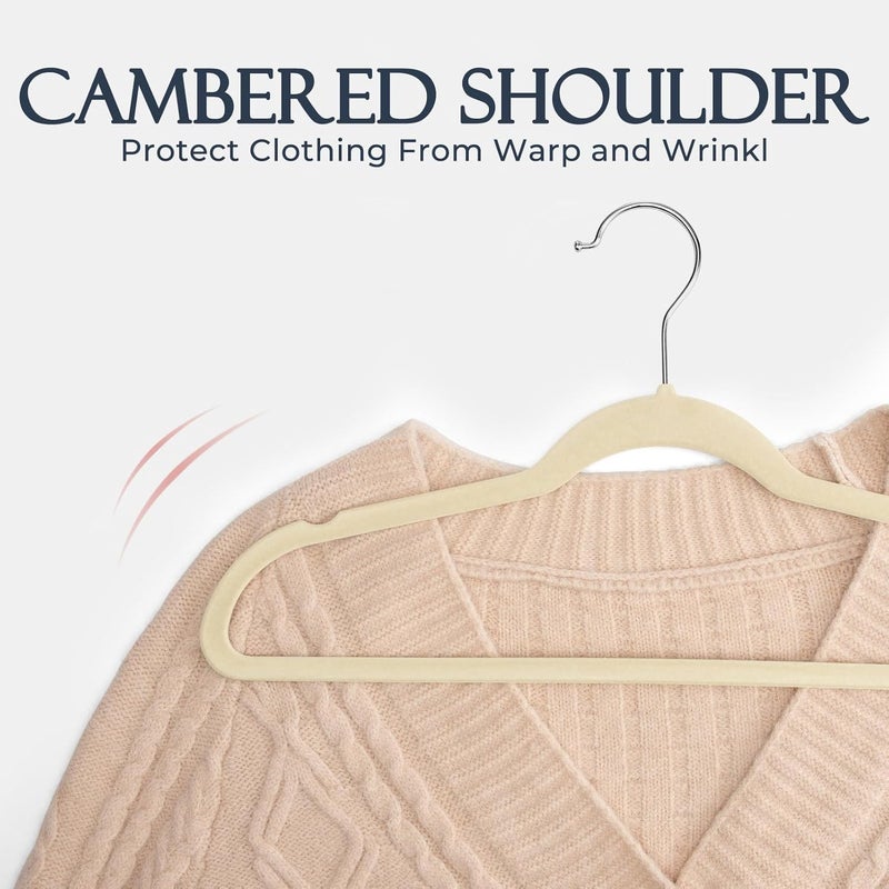 HOUSE DAY Premium Velvet Hangers, Non-Slip Thin Flocked Felt Hangers, Sturdy Clothes Hangers Heavy Duty Coat Hangers & Suit Hangers, Durable Suit Hangers for Closet Space Saving (40 Pack, Beige) - Image 5