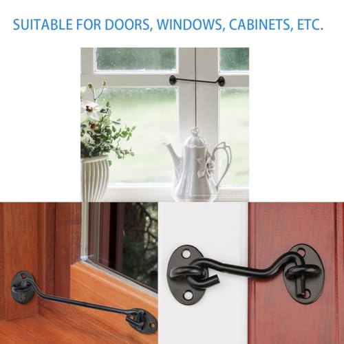 MTRoyaldia 2pcs 3" Privacy Hook and Eye Latch, Stainless Steel Barn Door Lock Heavy Duty Solid Thicken Barn Door Latch with Mounting Screws, Easy Lock for Wooden Gate Window - Matte Black - Image 5