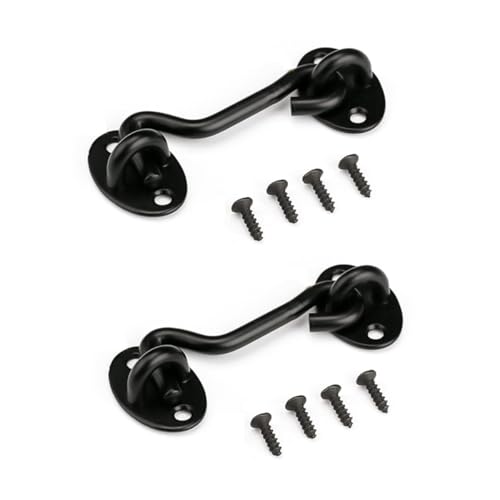 MTRoyaldia 2pcs 3" Privacy Hook and Eye Latch, Stainless Steel Barn Door Lock Heavy Duty Solid Thicken Barn Door Latch with Mounting Screws, Easy Lock for Wooden Gate Window - Matte Black - Image 1