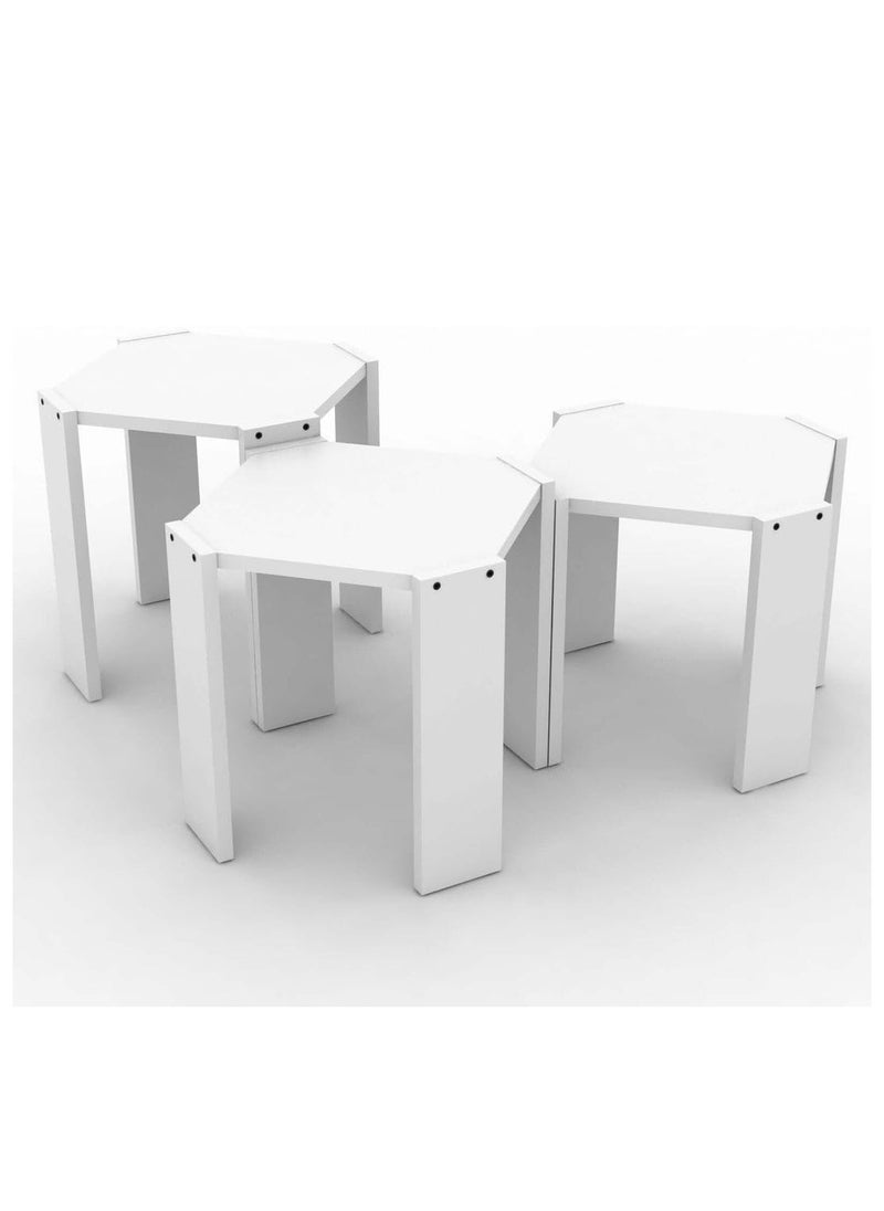 Generic Home Nestling Coffee Table || For Living Room || Modern Nestling Table Set of 3 pcs || White Colour End Table, Side Table Sofa  - Image 2