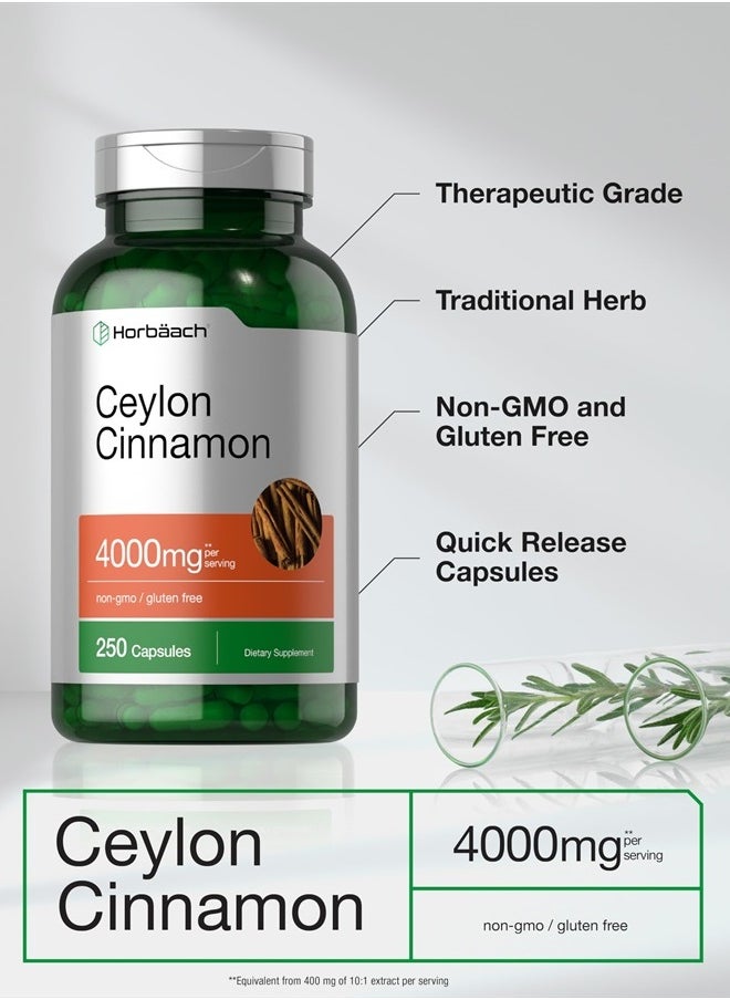 Horbaach Horbaach Ceylon Cinnamon Capsules 4000mg | 250 Count | Non-GMO, Gluten Free  - Image 4