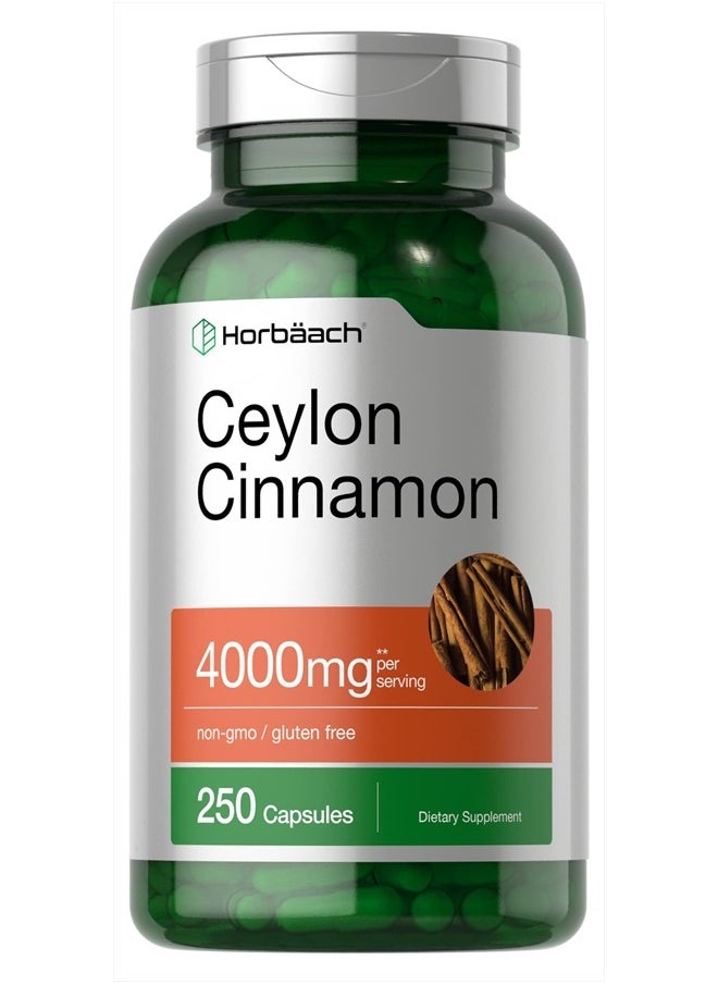 Horbaach Horbaach Ceylon Cinnamon Capsules 4000mg | 250 Count | Non-GMO, Gluten Free  - Image 1