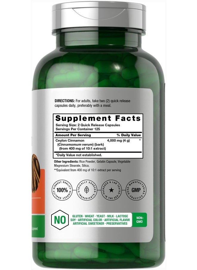 Horbaach Horbaach Ceylon Cinnamon Capsules 4000mg | 250 Count | Non-GMO, Gluten Free  - Image 2