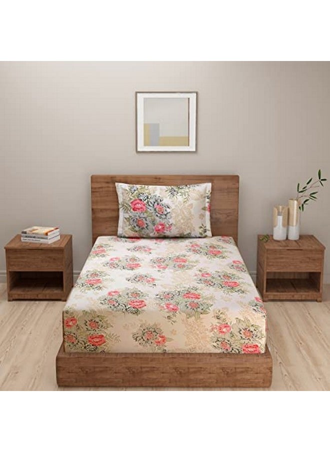 Swayam Swayam Zinnia Collection 240 TC Cotton Single Bedsheet with 1 Pillow Cover - Beige Pink  - Image 5