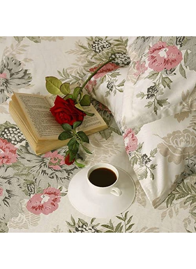 Swayam Swayam Zinnia Collection 240 TC Cotton Single Bedsheet with 1 Pillow Cover - Beige Pink  - Image 2