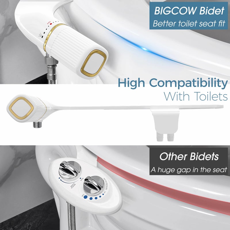 BIGCOW ملحق بيديت ألترا سليم من بيغ كاو للمرحاض - فوهتين (غسل أمامي وخلفي) مع ضغط ماء بارد قابل للتعديل ومدخل من الفولاذ المقاوم للصدأ - حل صحي لنظافة منعشة - Image 3