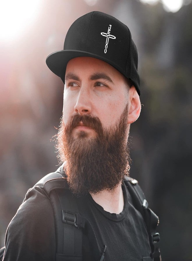 FACITE Snapback Hats Men Christians for Men Flat Bill Brim Hats Jesus Cross Fitted Hat Adjustable Black Baseball Hip Hop Cool Hats for Women Trucker Accessories Snap Back Prayer Hat Gift - Image 3