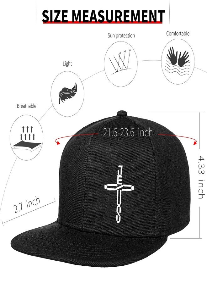 FACITE Snapback Hats Men Christians for Men Flat Bill Brim Hats Jesus Cross Fitted Hat Adjustable Black Baseball Hip Hop Cool Hats for Women Trucker Accessories Snap Back Prayer Hat Gift - Image 4