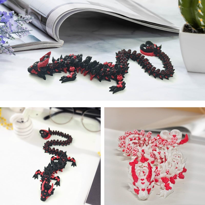 oyeftp 2PCS 3D Printed Dragon with Heart Design - 12.7 Inches Light and Dark Heart Themed Articulating Dragons, Rotating Hearts Tail - Perfect Home Decor or Valentineâ€™s Christmas Easter Basket Stuffers - Image 4