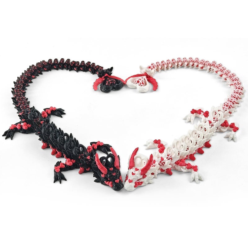 oyeftp 2PCS 3D Printed Dragon with Heart Design - 12.7 Inches Light and Dark Heart Themed Articulating Dragons, Rotating Hearts Tail - Perfect Home Decor or Valentineâ€™s Christmas Easter Basket Stuffers - Image 1