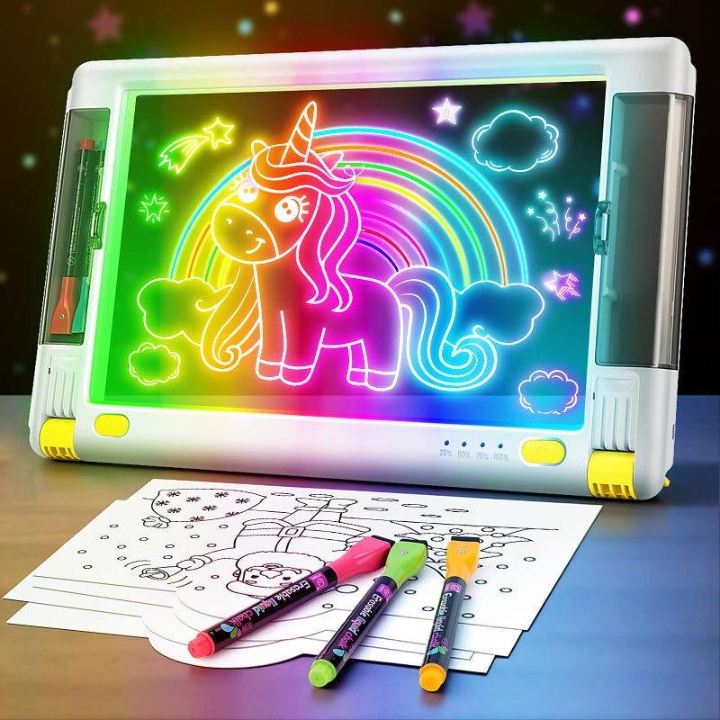 Geokay لوحة رسم LED قابلة لإعادة الشحن، 15 بوصة، 9 أوضاع إضاءة ملونة، لوح كتابة مضيء للفنون النيون، وسادة تتبع للأطفال، هدية رسم للمراهقين، 5 أقلام، 10 ورقات تتبع - Image 1