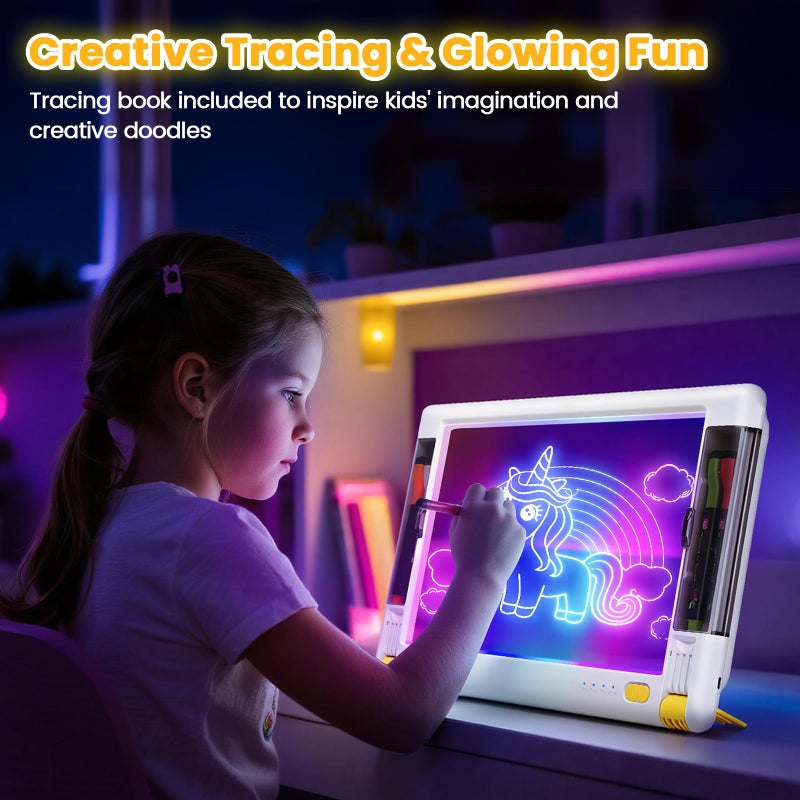 Geokay لوحة رسم LED قابلة لإعادة الشحن، 15 بوصة، 9 أوضاع إضاءة ملونة، لوح كتابة مضيء للفنون النيون، وسادة تتبع للأطفال، هدية رسم للمراهقين، 5 أقلام، 10 ورقات تتبع - Image 3