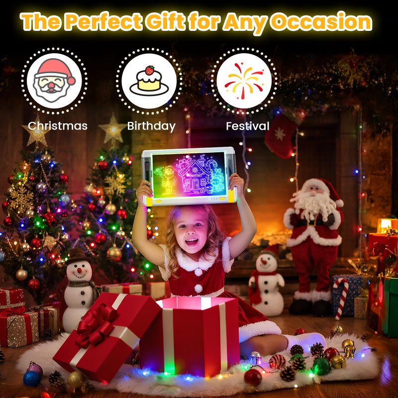 Geokay لوحة رسم LED قابلة لإعادة الشحن، 15 بوصة، 9 أوضاع إضاءة ملونة، لوح كتابة مضيء للفنون النيون، وسادة تتبع للأطفال، هدية رسم للمراهقين، 5 أقلام، 10 ورقات تتبع - Image 5
