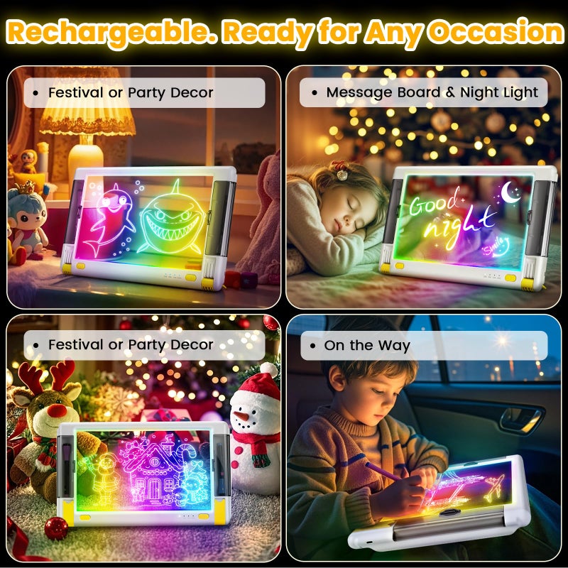 Geokay لوحة رسم LED قابلة لإعادة الشحن، 15 بوصة، 9 أوضاع إضاءة ملونة، لوح كتابة مضيء للفنون النيون، وسادة تتبع للأطفال، هدية رسم للمراهقين، 5 أقلام، 10 ورقات تتبع - Image 2