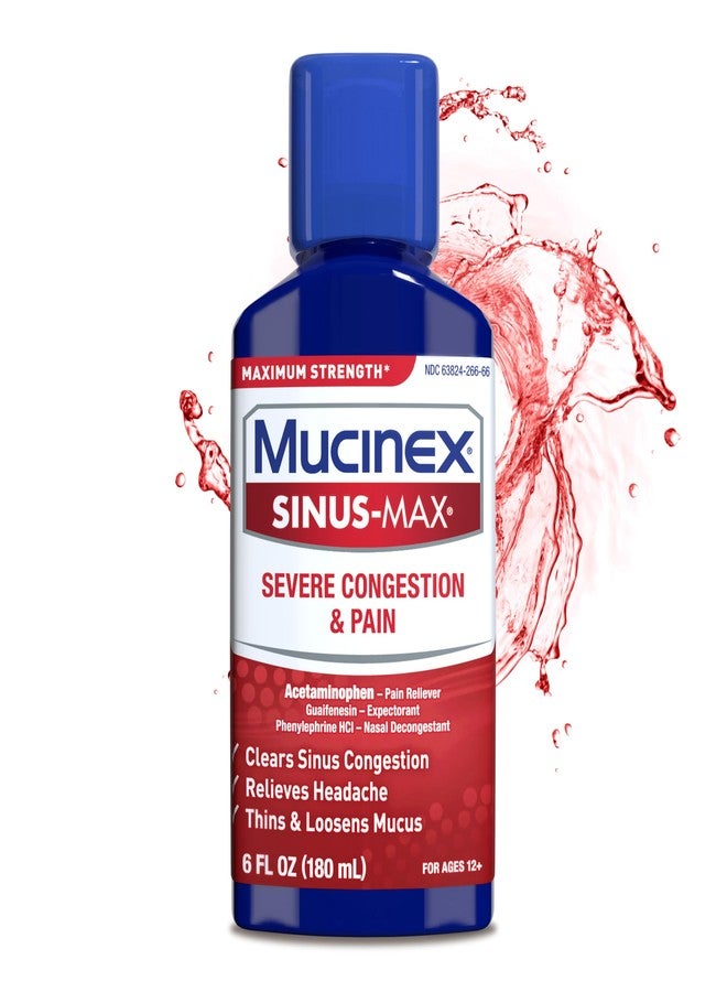 Mucinex Severe Congestion & Pain Relief, Sinus-Max Max Strength, 6oz Clears Sinus & Nasal Congestion, Relieves Headache & Fever, Thins & Loosens Mucus - Image 1