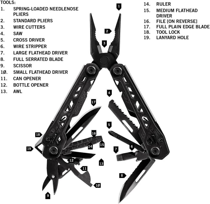 Gerber Gear Truss Multitool, Gifts for Men, 17-in-1 EDC Needle Nose Pliers, includes Pocket Knife, Screwdriver, and Bottle Opener Accessories, Fishing and Camping Gear, Black - Image 2