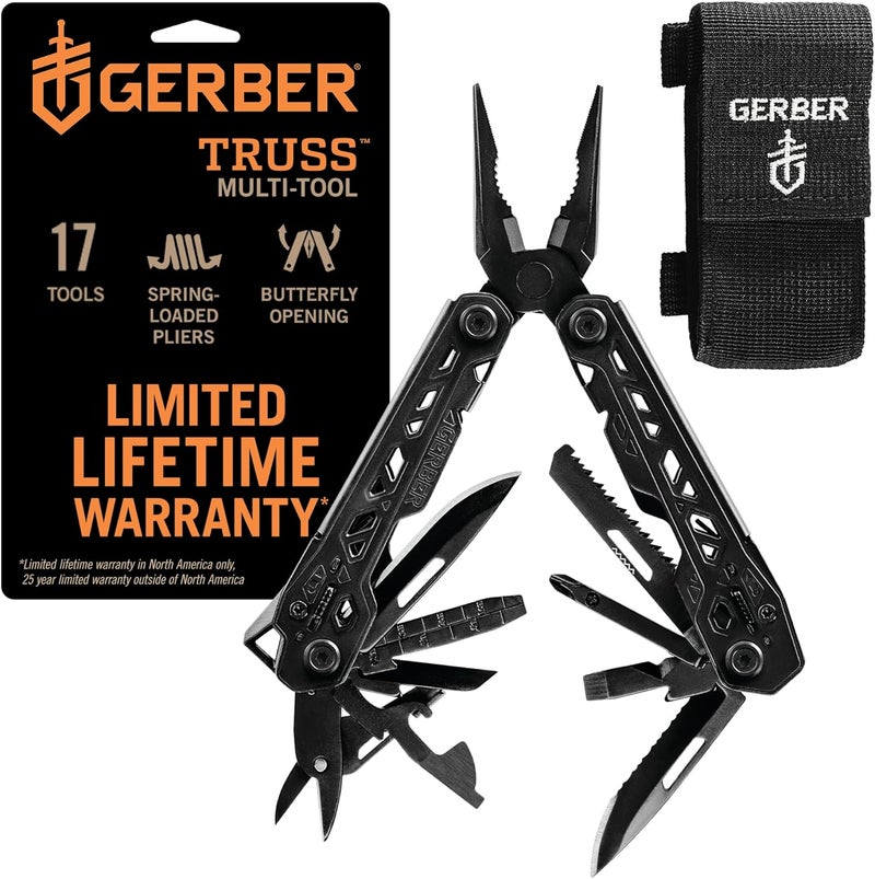 Gerber Gear Truss Multitool, Gifts for Men, 17-in-1 EDC Needle Nose Pliers, includes Pocket Knife, Screwdriver, and Bottle Opener Accessories, Fishing and Camping Gear, Black - Image 1