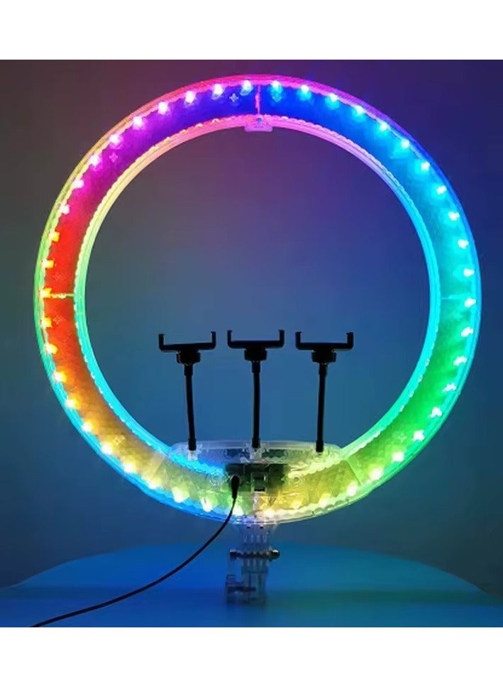 3D-56 RGB LED Ring Light with 3 Phone Holders and Remote Control for Live Streaming and Content Creators - Image 4