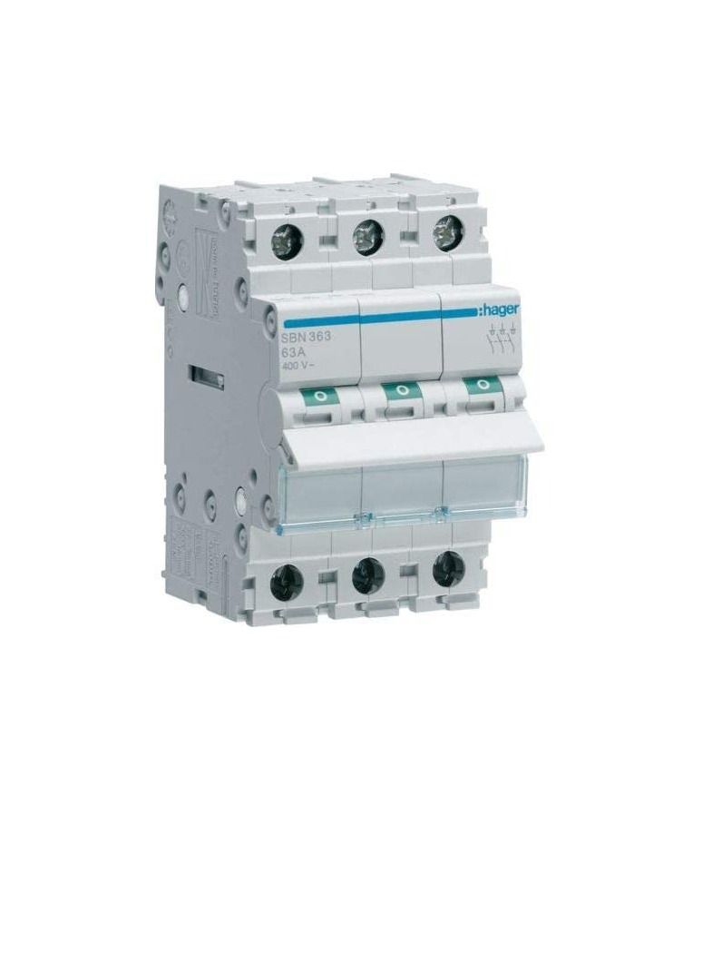 Hager Hager 3Pole 63A Isolator Modular Break Switch - SBN364N/SBN363  - Image 1
