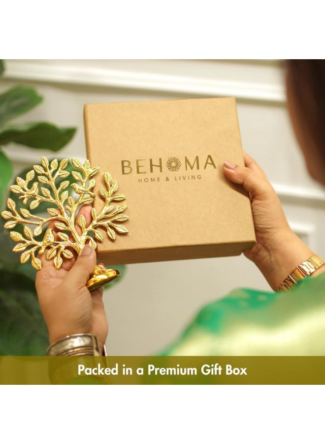 BEHOMA بيهوما شجرة كالبفريكش من النحاس النقي 100% مع الطيور | تحفة شجرة الحياة كالبافريكشا لديكور الطاولة (5.9 بوصة) | ديكور كالبفريكشا فاستو وفنغشوي، زينة المنزل ومعبد بوجا، هدية الحظ الجيد - Image 4