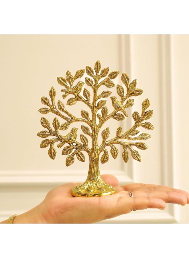 BEHOMA بيهوما شجرة كالبفريكش من النحاس النقي 100% مع الطيور | تحفة شجرة الحياة كالبافريكشا لديكور الطاولة (5.9 بوصة) | ديكور كالبفريكشا فاستو وفنغشوي، زينة المنزل ومعبد بوجا، هدية الحظ الجيد - Image 2