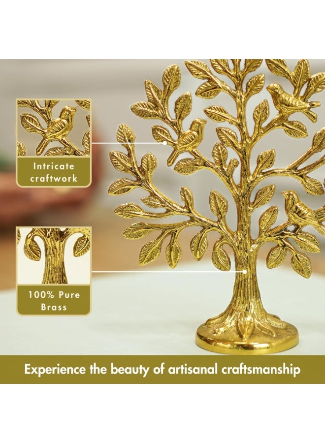 BEHOMA بيهوما شجرة كالبفريكش من النحاس النقي 100% مع الطيور | تحفة شجرة الحياة كالبافريكشا لديكور الطاولة (5.9 بوصة) | ديكور كالبفريكشا فاستو وفنغشوي، زينة المنزل ومعبد بوجا، هدية الحظ الجيد - Image 5