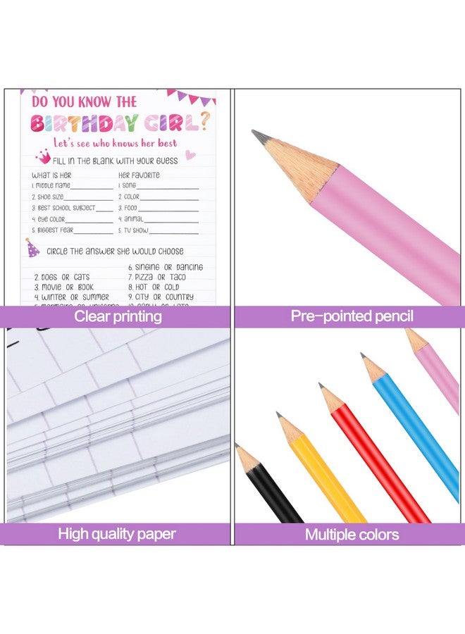 Marspark 50 Sheets Who Knows The Birthday Girl Game Cards Birthday Girl Party Game Cards with 20 Pieces Pre Pointed Wood Pencils for Sleepover Slumber Party Supplies - Image 3