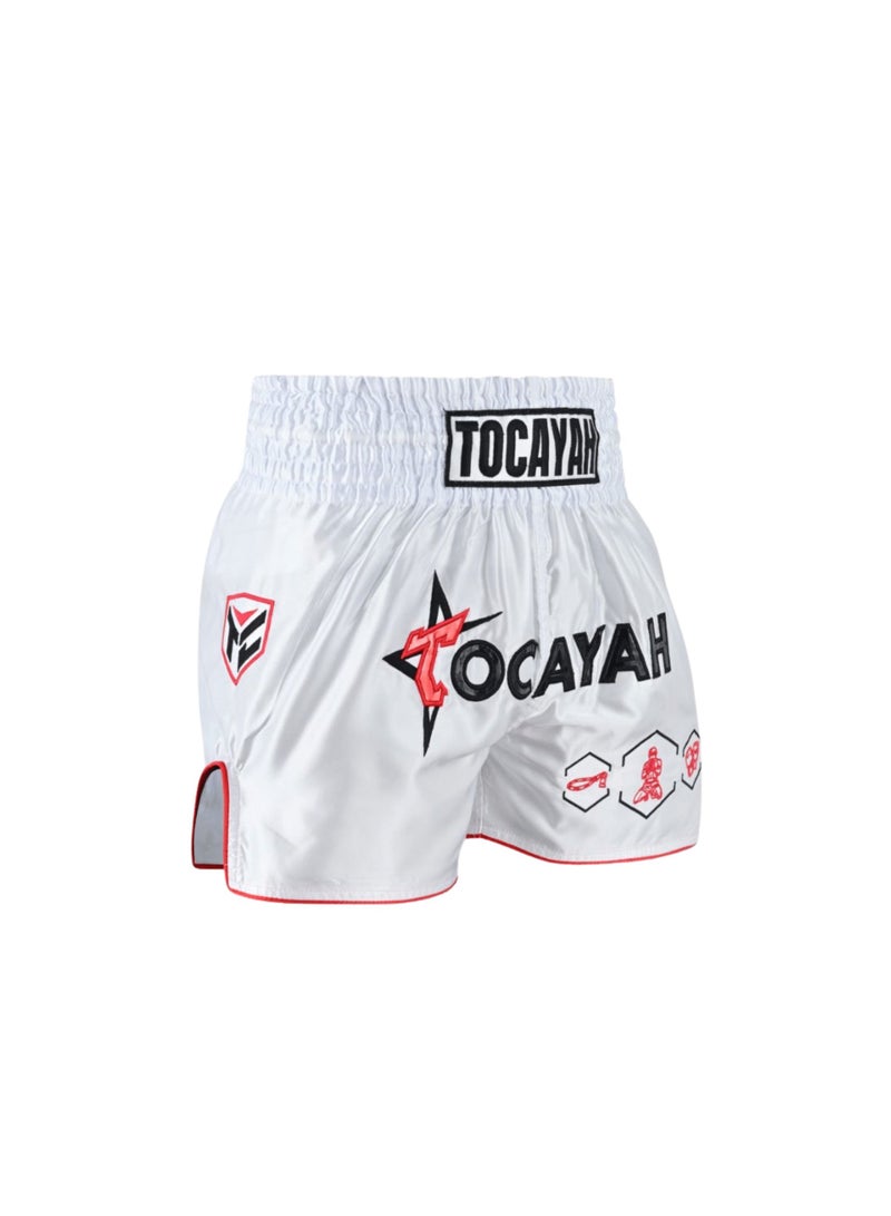 توكايا شورت مواي تاي Tocayah Classic Spirit للرجال والنساء | شورت ملاكمة فاخر من الساتان، خفيف الوزن وقابل للتنفس مع حزام خصر مطاطي لـMMA والكيك بوكسينغ والتدريب - Image 1