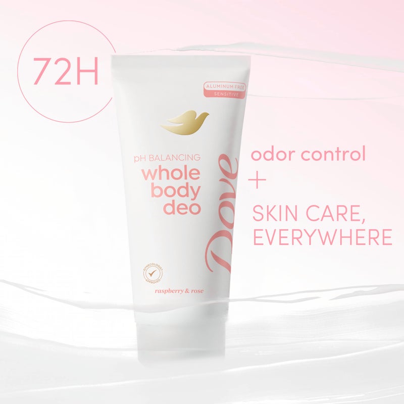 Dove Whole Body Deodorant Aluminum Free pH Balancing Cream Raspberry & Rose for 72h Odor Control 2.5 Oz - Image 2