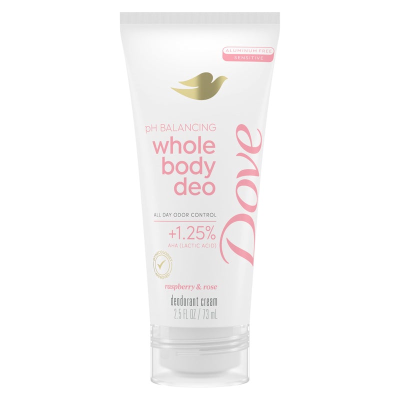 Dove Whole Body Deodorant Aluminum Free pH Balancing Cream Raspberry & Rose for 72h Odor Control 2.5 Oz - Image 1