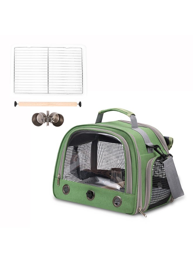 McmhyingPop Foldable Bird Carrier Backpack Set for Pet Parrots, Pigeons, Budgies & Cockatiels - Travel Bag with Perch Stand, Trays, Food Cups | Lightweight Oxford Fabric Pet Carrier (Green)  - Image 1