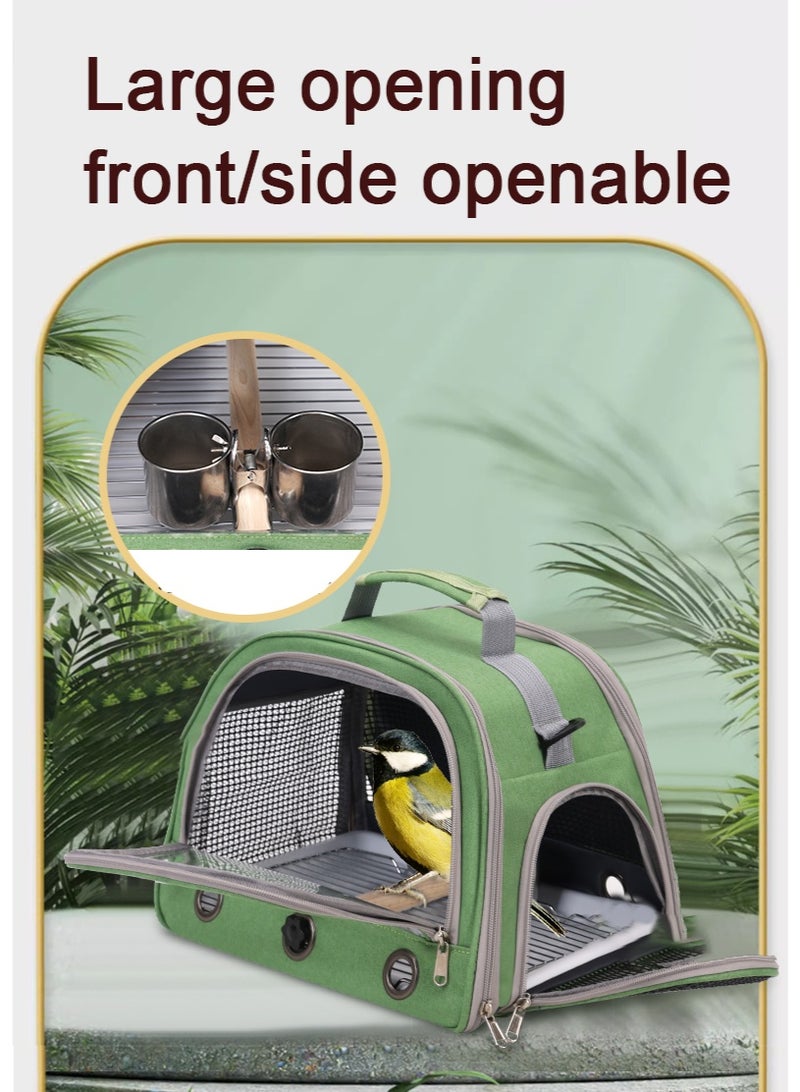 McmhyingPop Foldable Bird Carrier Backpack Set for Pet Parrots, Pigeons, Budgies & Cockatiels - Travel Bag with Perch Stand, Trays, Food Cups | Lightweight Oxford Fabric Pet Carrier (Green)  - Image 3