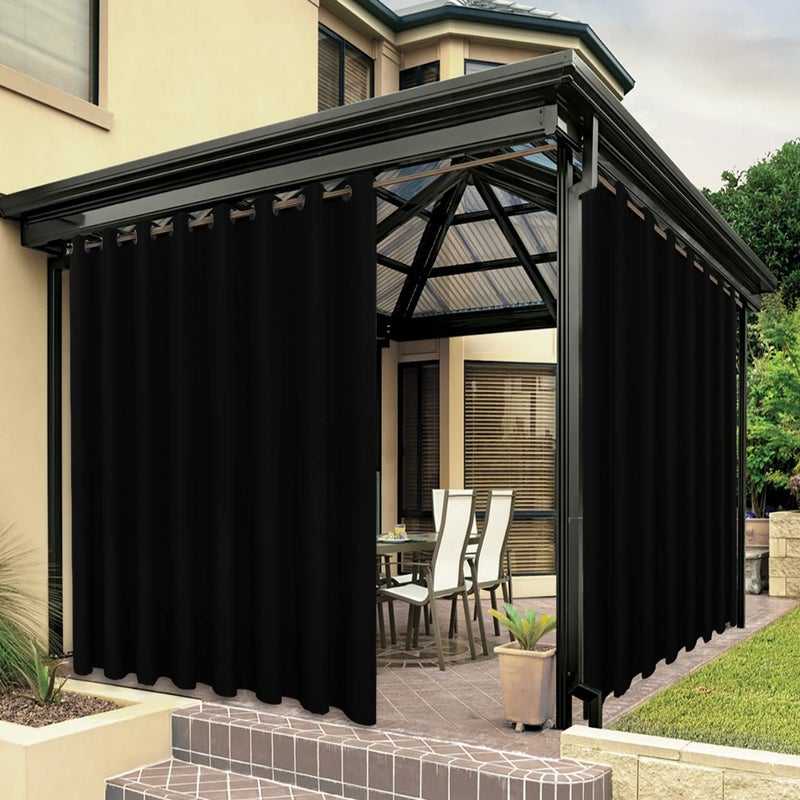 BONZER Outdoor Waterproof Curtains for Patio Wide Grommet Sunlight Blocking Outside Curtains for Gazebo Porch Pergola Pavilion 1 Panel 110W x 120L inch Black