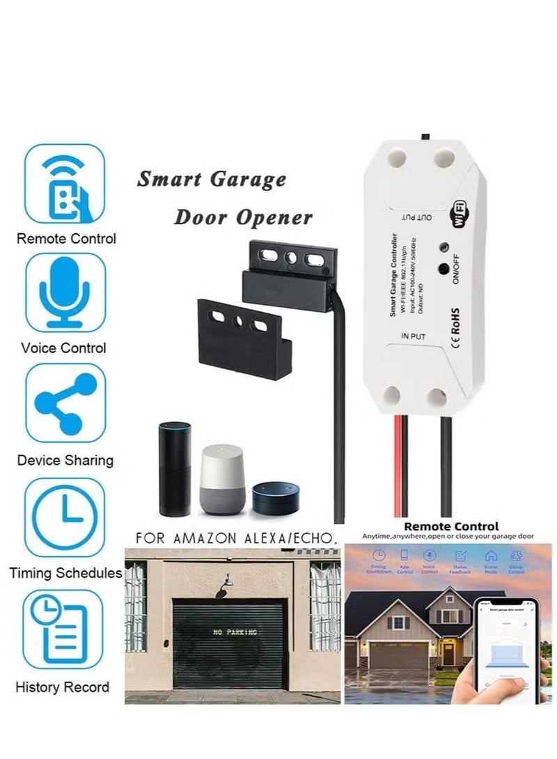Smart WiFi Switch Garage Door Opener Controller Work, WIFI, with Alexa Echo Google Home Smart Life/Tuya APP Control No Hub Required, white  - Image 2
