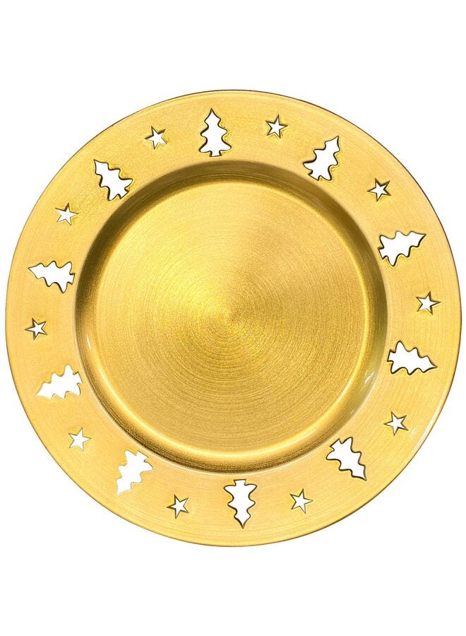 6PCS Gold Christmas Tree Charger Plates - 13" Reusable Openwork Holidays Party Decorations Round Chargers for Dinner Plate - Image 1
