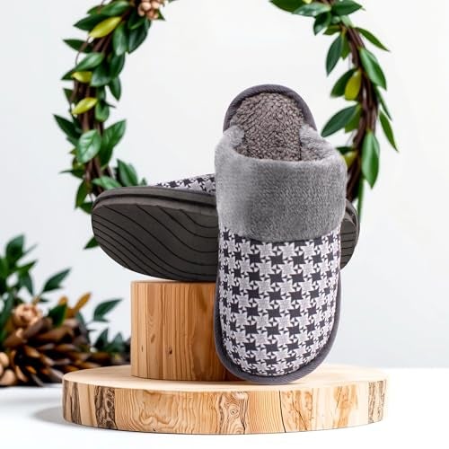 VRITRAZ Rhomb Design | Anti Skid | Lightweight Indoor Winter Slipper For Boys and Mens, Warm House Chappal, Casual Flats (Color-Grey, Size-7) - Image 2