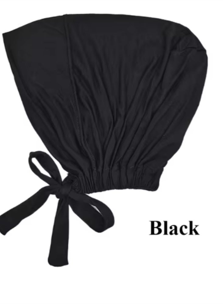 3PCS  Muslim Turban Hat Inner Hijab Caps Islamic Underscarf Bonnet India Hats Female Headwrap Turbante Mujer,1 Black 1 White and 1 Khaki - Image 2