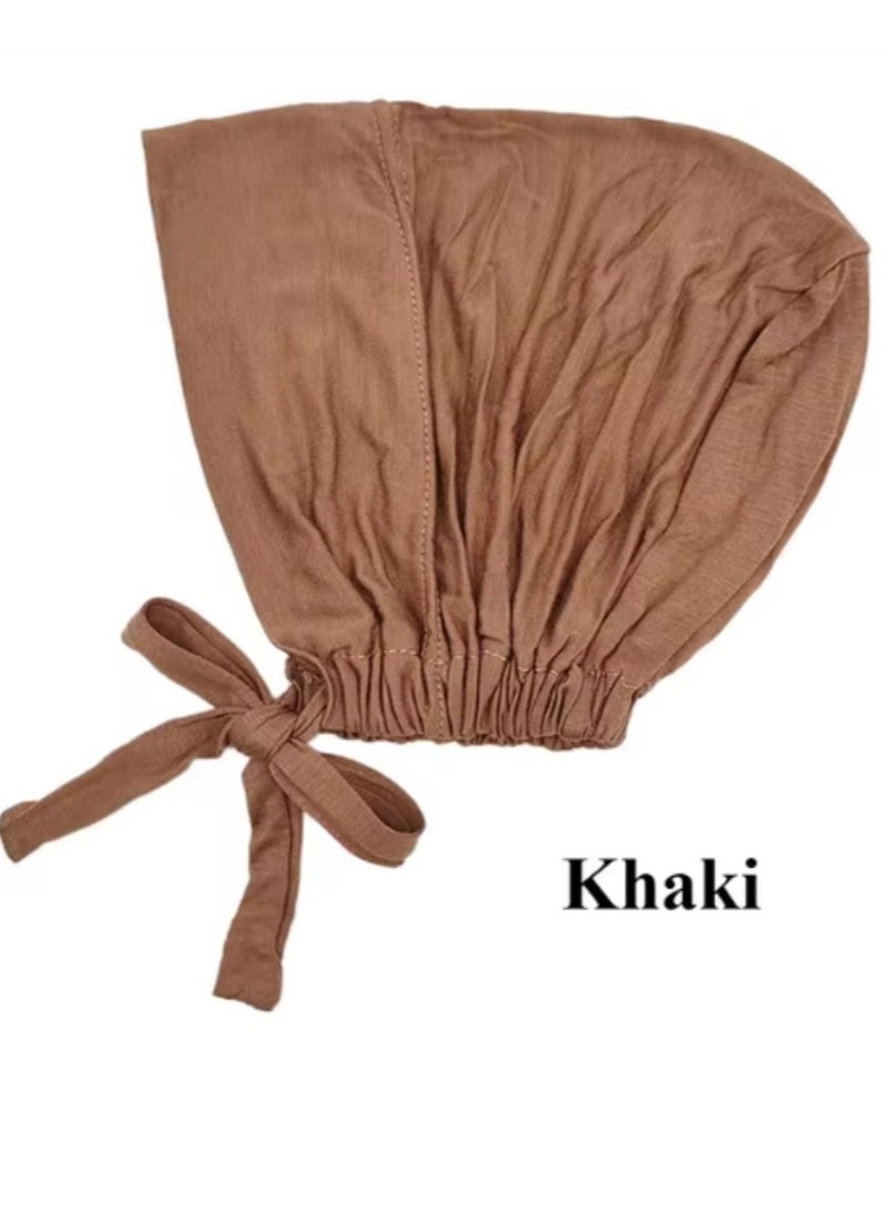 3PCS  Muslim Turban Hat Inner Hijab Caps Islamic Underscarf Bonnet India Hats Female Headwrap Turbante Mujer,1 Black 1 White and 1 Khaki - Image 4