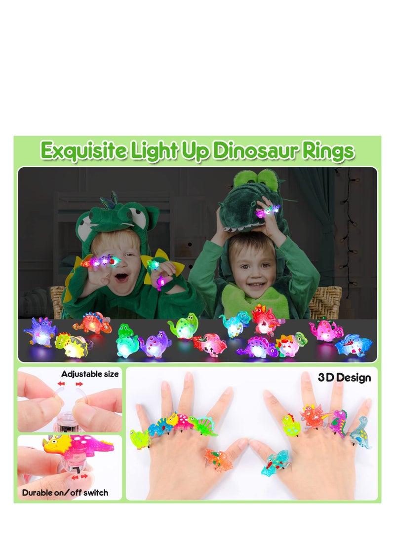 SOLARAE 48 Pcs 3D Dinosaur LED Glow Rings - Light Up Dinosaur Toys for Kids, Perfect for Glow in the Dark Parties, Classroom Prizes, Treasure Box Goodie Bags, and Party Favors for Boys and Girls. - Image 5