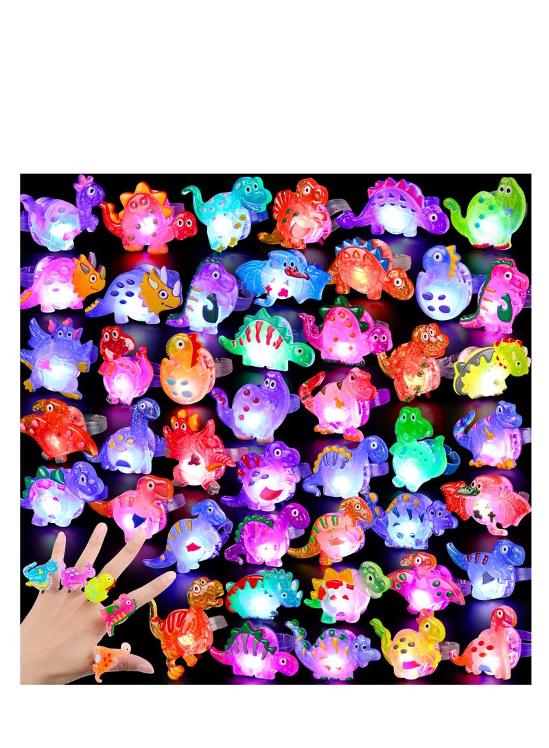 SOLARAE 48 Pcs 3D Dinosaur LED Glow Rings - Light Up Dinosaur Toys for Kids, Perfect for Glow in the Dark Parties, Classroom Prizes, Treasure Box Goodie Bags, and Party Favors for Boys and Girls. - Image 1